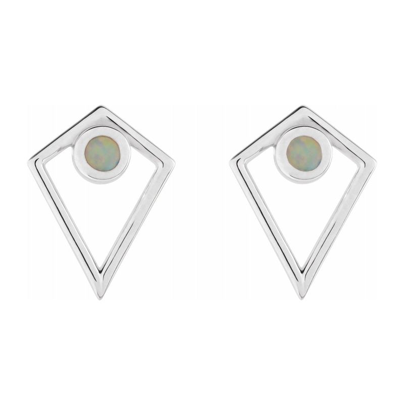 14k White Gold Onyx Cabochon Pyramid Post Earrings, 11 X 14mm